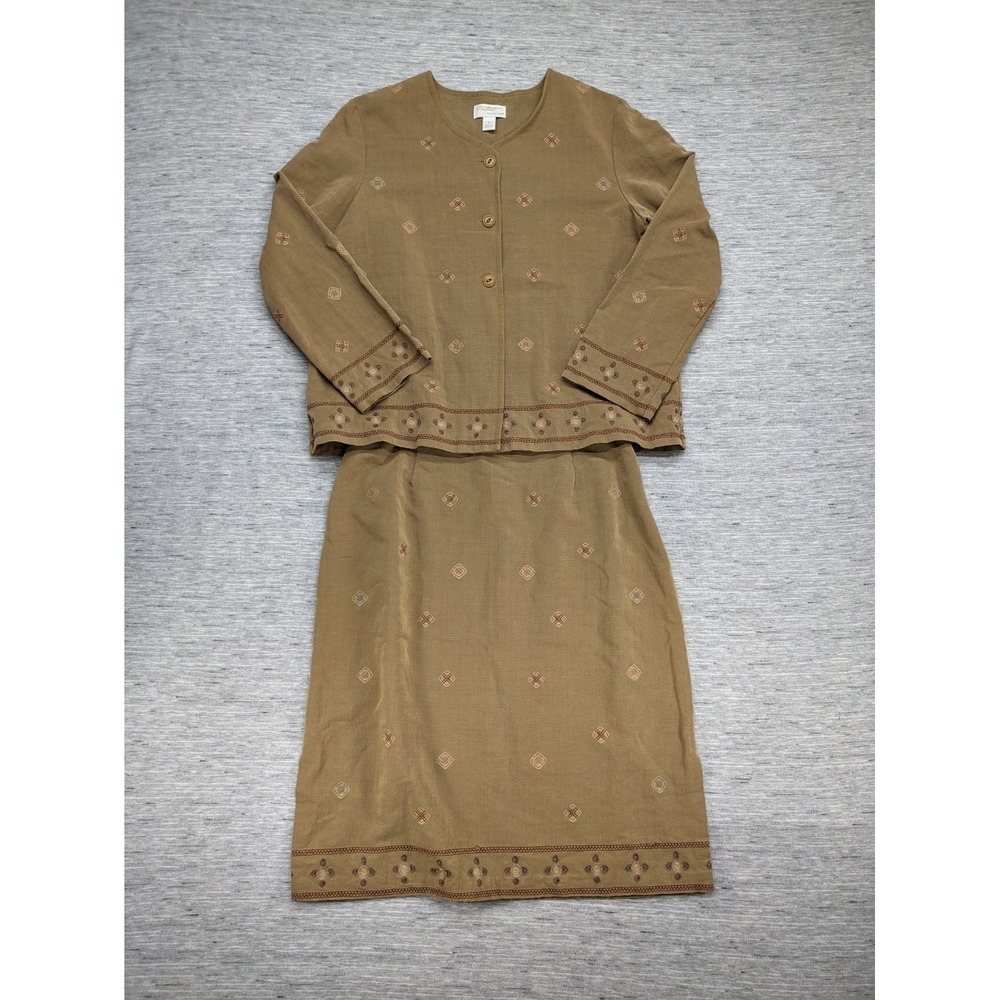 Portraits by Northern Isles Jacket Skirt Set M Linen Blend Aztec‎ Southwestern